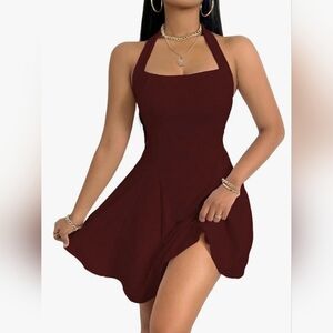 Elegant Burgundy Halter Dress